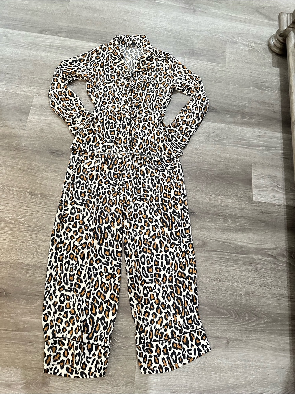 Banana Republic Leopard Print Pajama Jumpsuit in White, Black & Tan